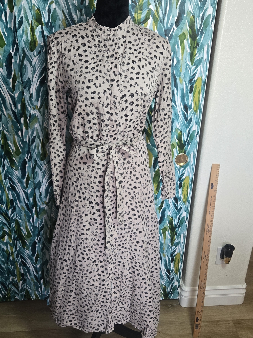 Cloth & Stone Animal-Print Long Sleeve Shirt Dress with Self Tie